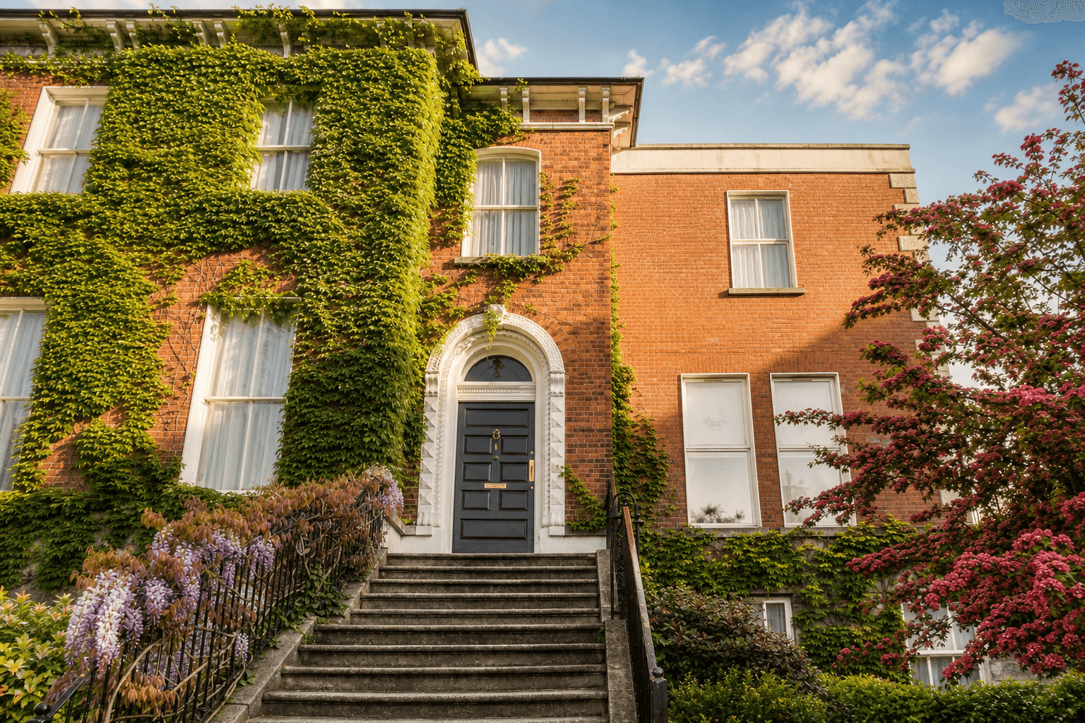 Viridian Hotel Group exterior with ivy and brick facade
